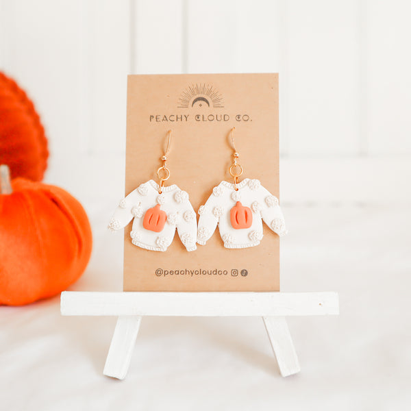 Pumpkin Pompom Sweater Earrings