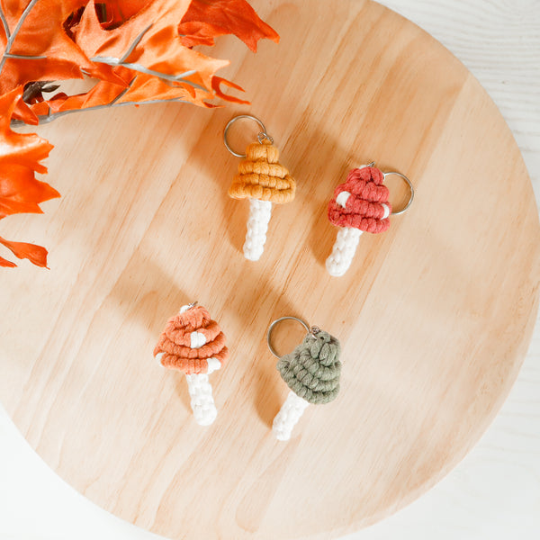 Macrame Mushroom Keychains