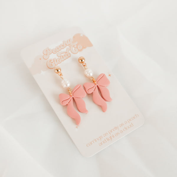 Pink Pearl Bow Dangles