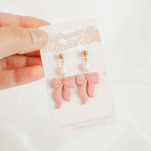 Pink Pearl Bow Dangles