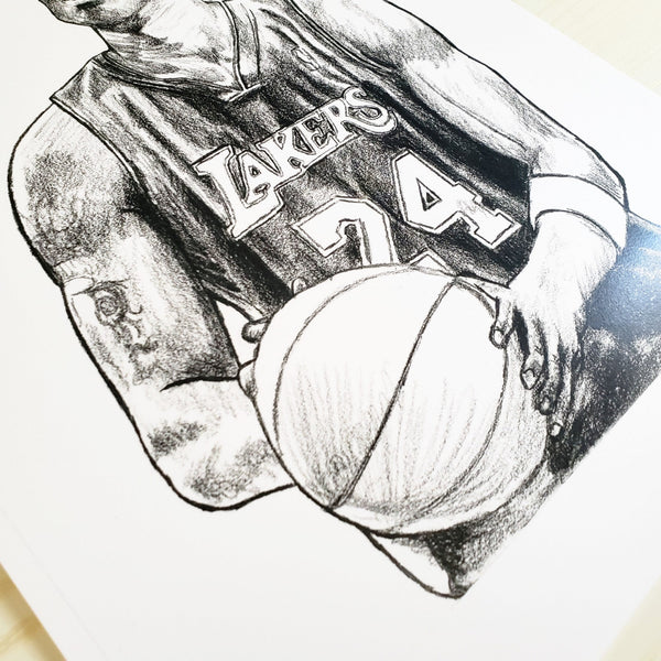 Kobe Bryant Pencil Portrait Digital Prints Illustration Black Mamba Lakers 11x14
