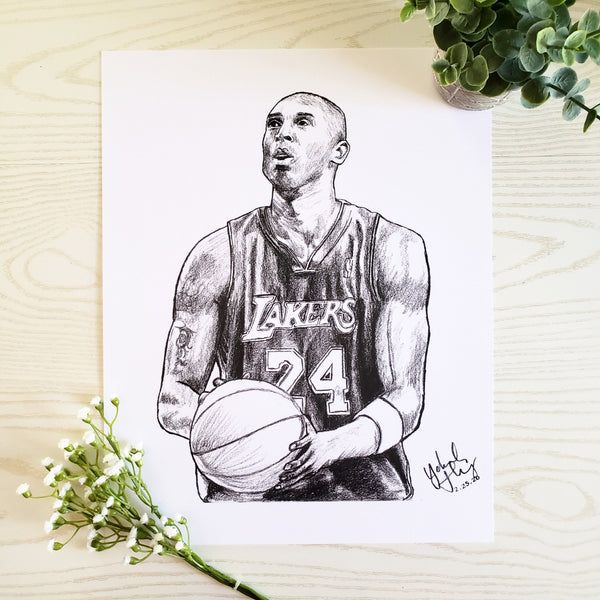 Kobe Bryant Pencil Portrait Digital Prints Illustration Black Mamba Lakers 11x14