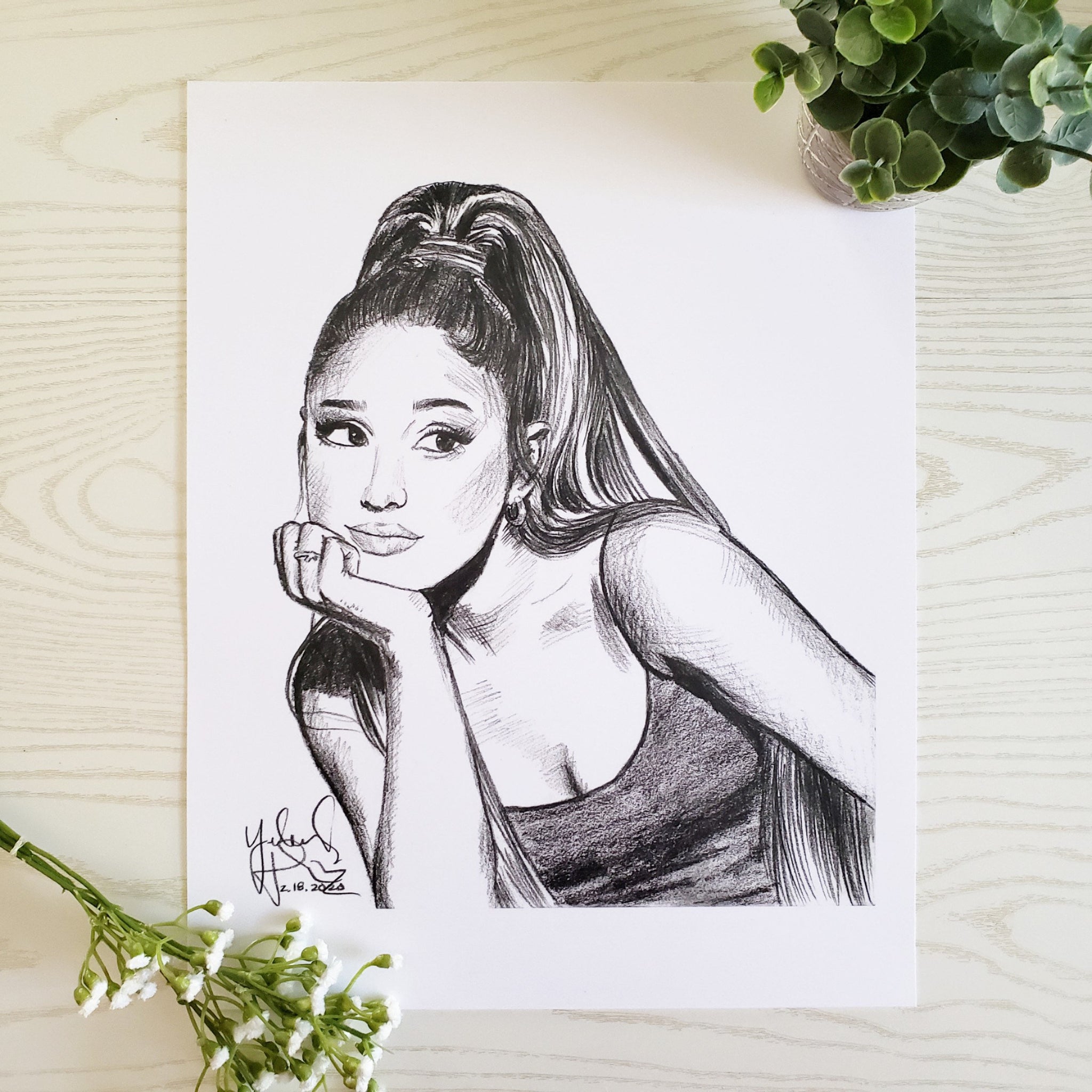 Ariana Grande Pencil portrait digital print illustration 11x14